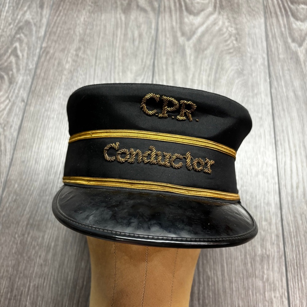 Vintage CPR Canadian Pacific Railway Conductor Hat Gold Bullion Black Cap Rare